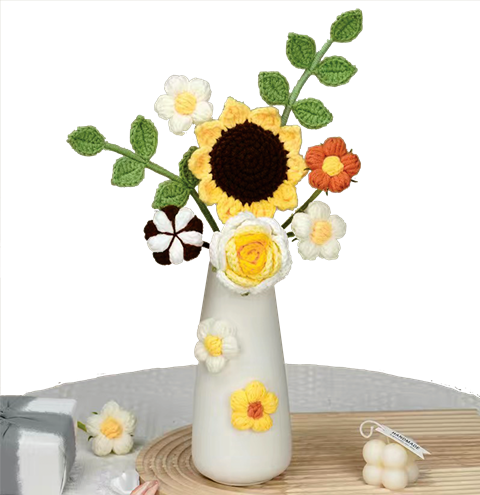 Crochet Flowers in Ceramic Vase